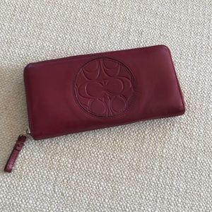 Cranberry coach zip around wallet